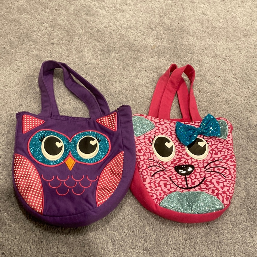 2 Cute Kids Purse Small Lot Bundle! Owl 🦉& Cat! 🐈‍⬛ 🐱